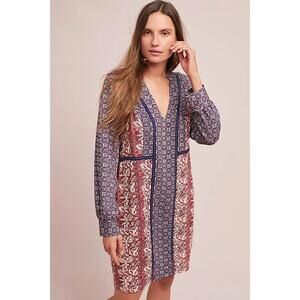 Anthropologie Women's Madigan Tunic Dress Long Sleeve Floral Wine Size M